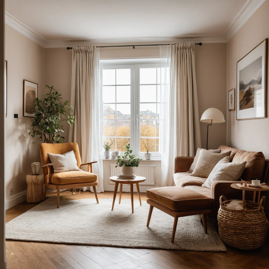 Стратегия освещения в светлой комнате, подчеркивающая эффект светлых стен с помощью мягкого рассеянного и акцентного света, игра теней добавляет глубины.