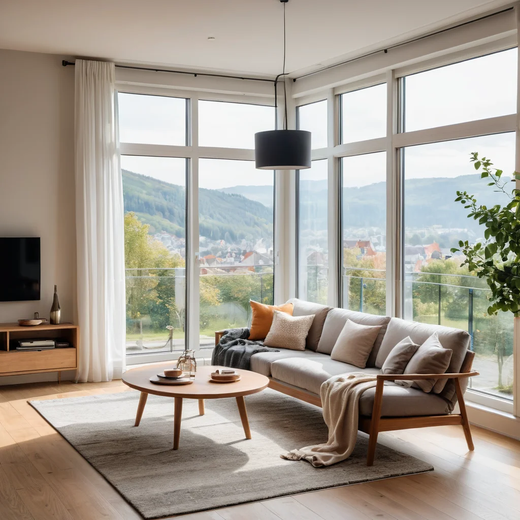 Просторная комната с обильным естественным светом, визуально расширенная благодаря светлым оттенкам, демонстрирующая эффект изменения восприятия пространства.