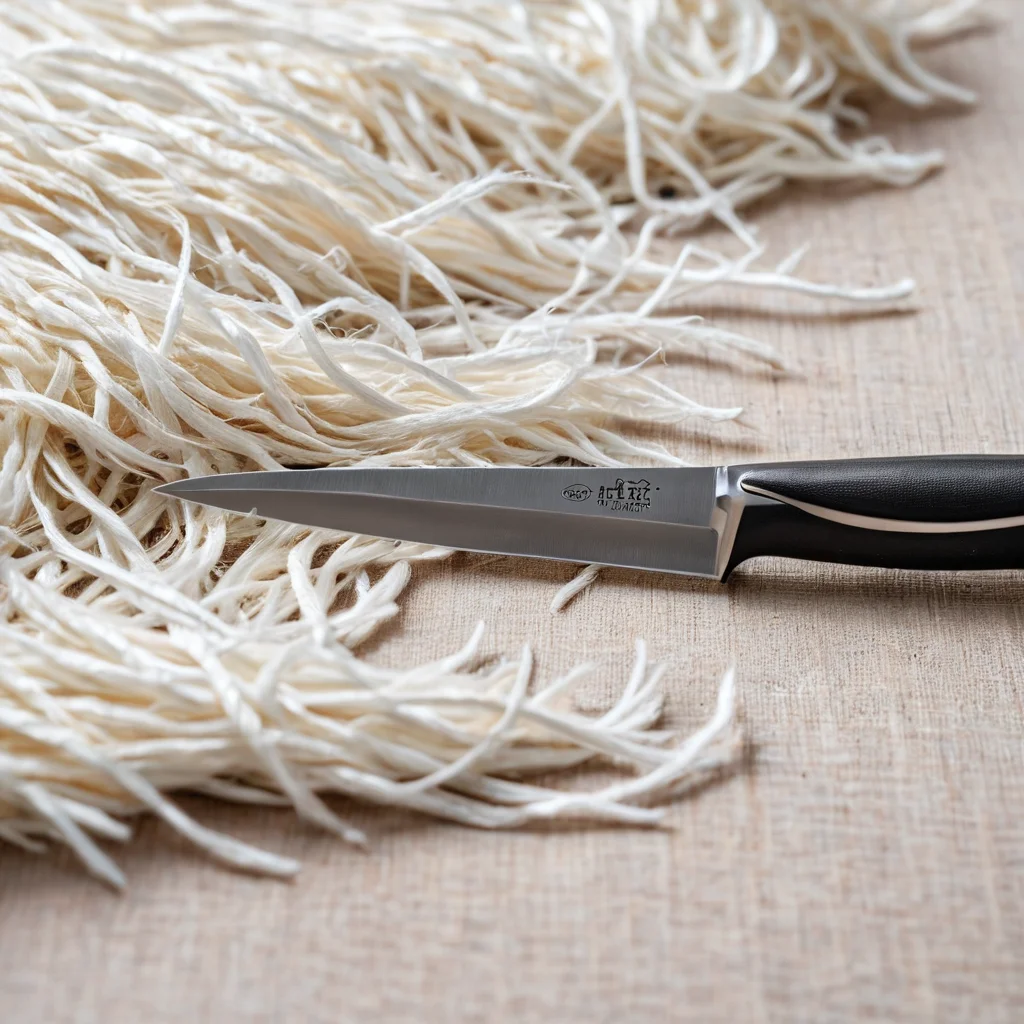 Крупный план техники прорезания ткани с помощью острого ножа для создания ворсистой текстуры синели, показывающий формирование пушистых нитей и создание объемного эффекта.