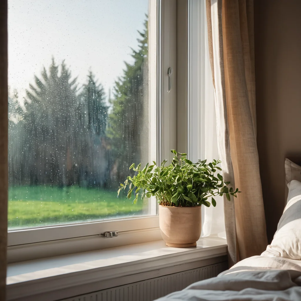 Спальня, залитая мягкими утренними лучами солнца, создающая атмосферу пробуждения и энергии, с минималистичным декором и ощущением свежести.