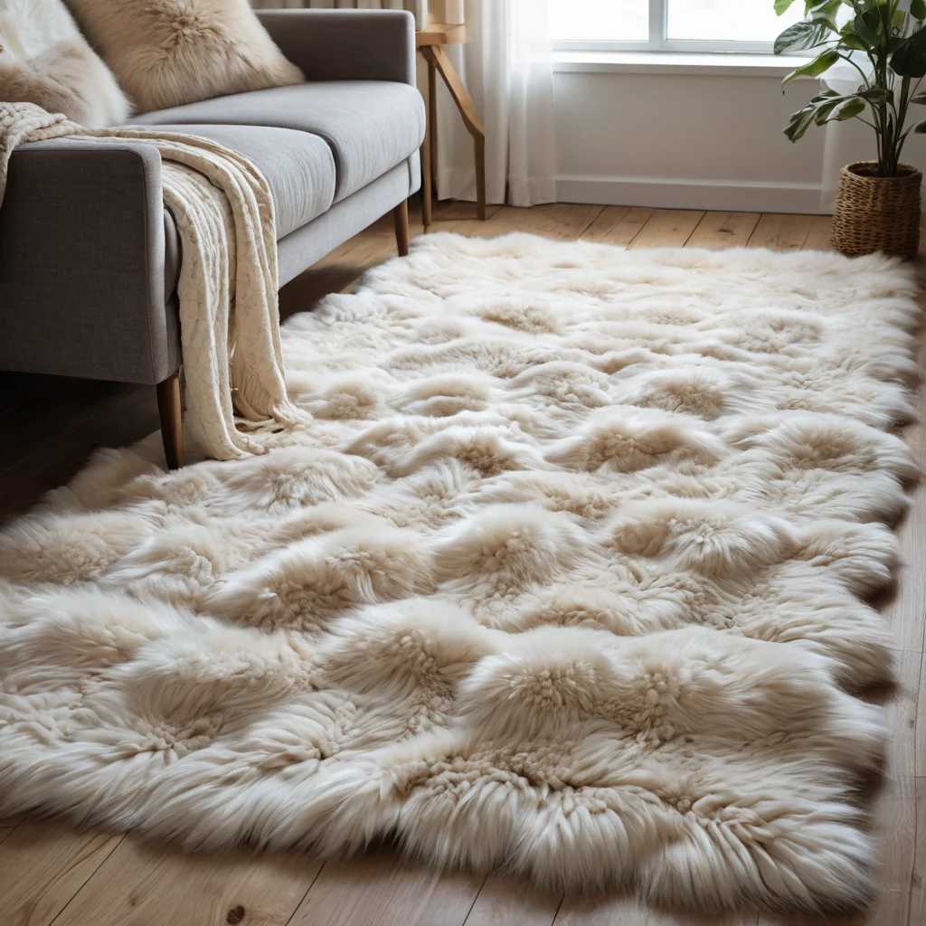 Роскошный ковер из искусственного меха с глубоким ворсом, добавляющий тепла и текстуры в интерьер в скандинавском стиле.