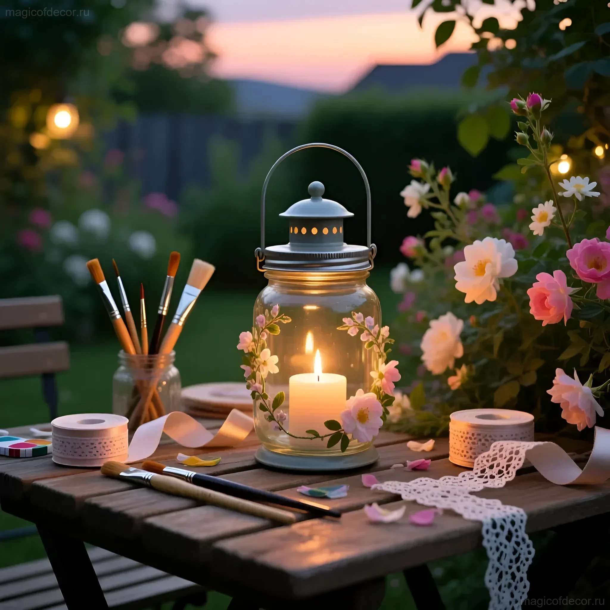 Декоративный уличный фонарь из банки и свечи - изображение 1