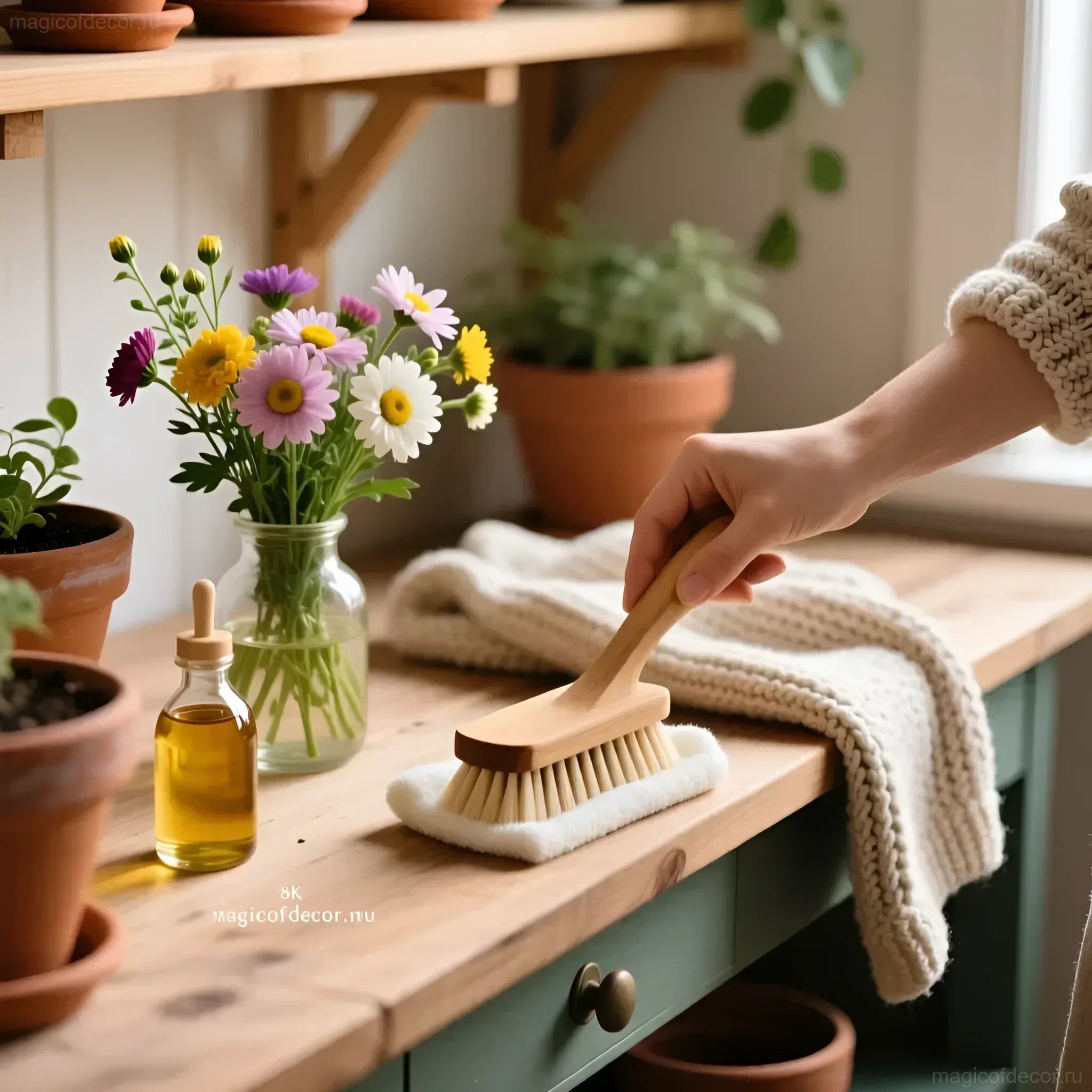 Изображение раздела 'Уход за столом: как продлить жизнь вашему помощнику?' в статье про Удобный стол для пересадки растений: ваш помощник